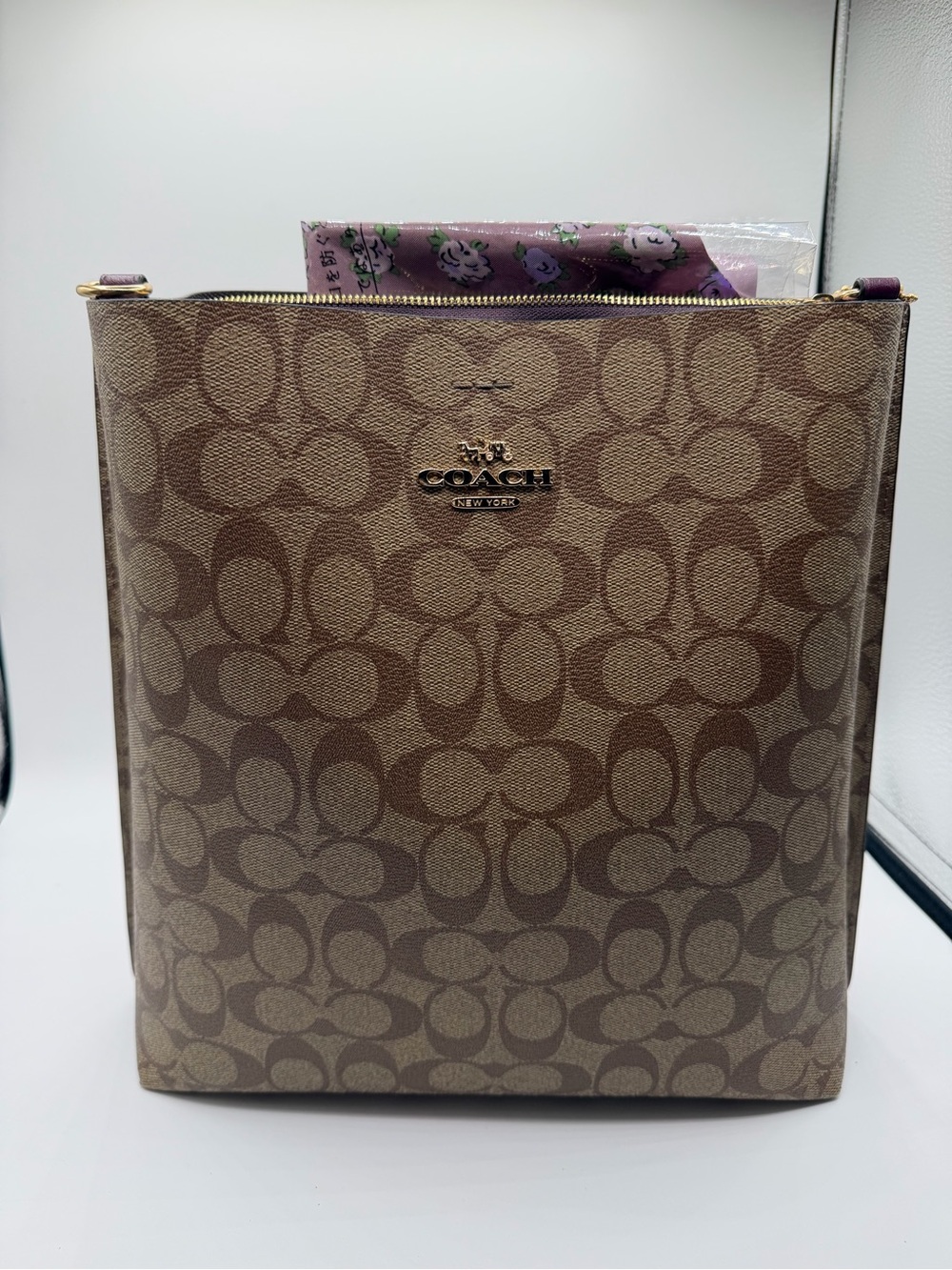 Coach CA561 Signature Canvas Zip Crossbody Bag Brown/Tan With Matching Scarf